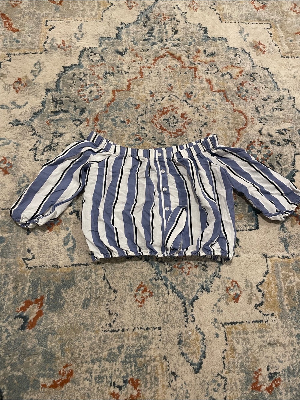 Off-Shoulder Blue & White Striped Top